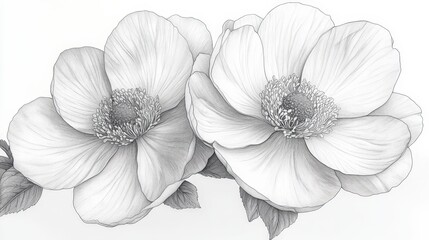 Black and white pencil sketch of two flowers, perfect for design projects, illustrations, and creative content