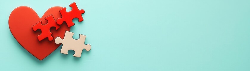 Heart with puzzle pieces, connection and bonding, flat design illustration
