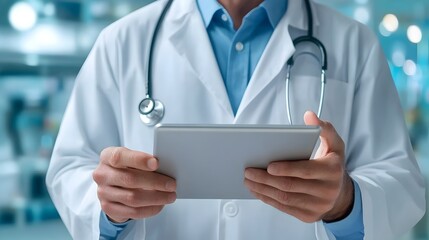 Healthcare Professionals Collaborating and Discussing Patient Records Using Digital Tablets in a Modern Hospital Setting