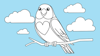 love bird isolated coloring page for kids and adult vector art line art illustration