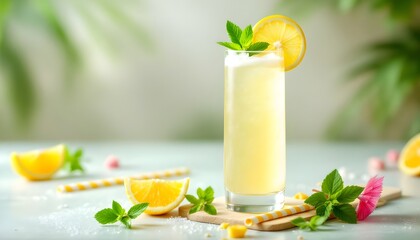 Fototapeta premium Refreshing Kirala Juice with Lemon Slice Garnish