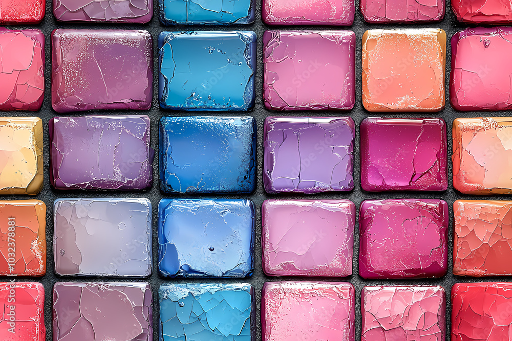 Poster vibrant and cracked seamless texture of colorful rectangular tiles in a vibrant display