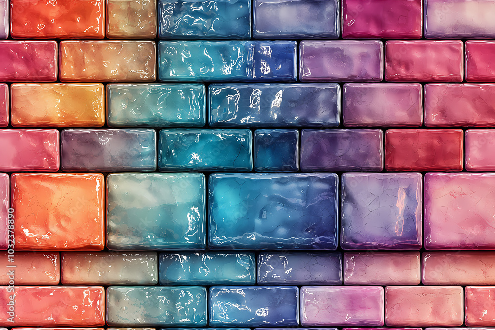 Poster vibrant seamless texture of glossy bricks in an enchanting gradient of colors