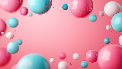 Colorful spheres and bubbles on a vibrant pink background, ideal for modern designs.