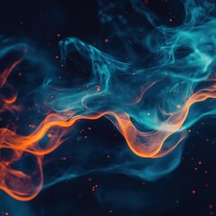 Abstract smoke art with blue and orange colors against a black background.