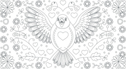 love bird isolated coloring page for kids and adult vector art line art illustration