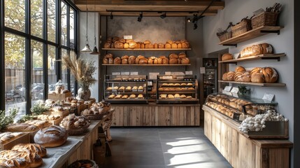 Artisan Bakery with Freshly Baked Bread Display