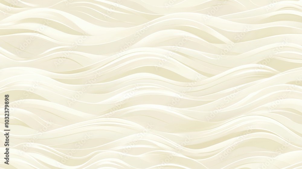 Poster subtle wave patterns, a series of uniform white waves flowing gracefully across a soft pale backdrop