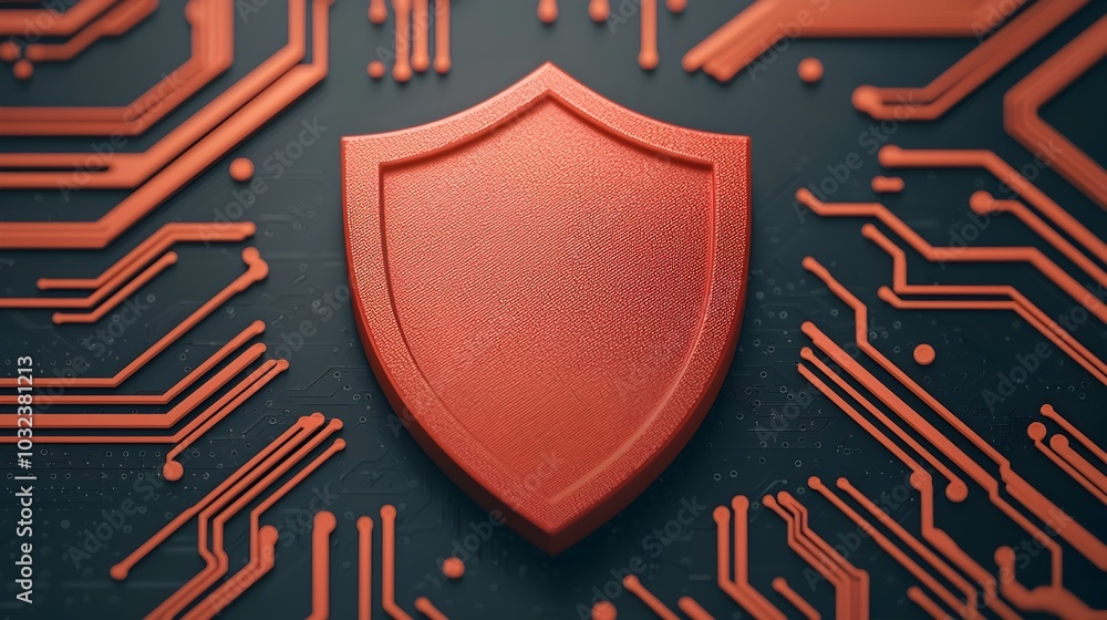 Fototapete Futuristic cyber security and data protection digital concept featuring a sleek shield icon streamlined data streams glowing circuit board patterns and a minimalist high tech interface