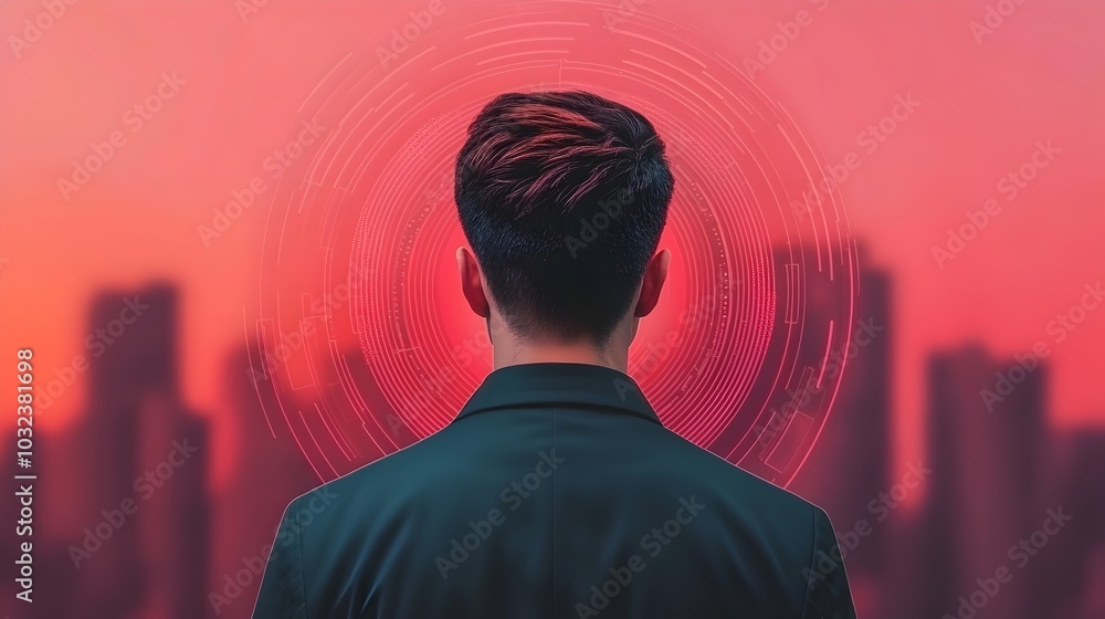 Poster Cutting edge futuristic digital security network system featuring a sleek holographic interface advanced biometric authentication and ethereal aesthetics in a retrofuturistic urban cityscape