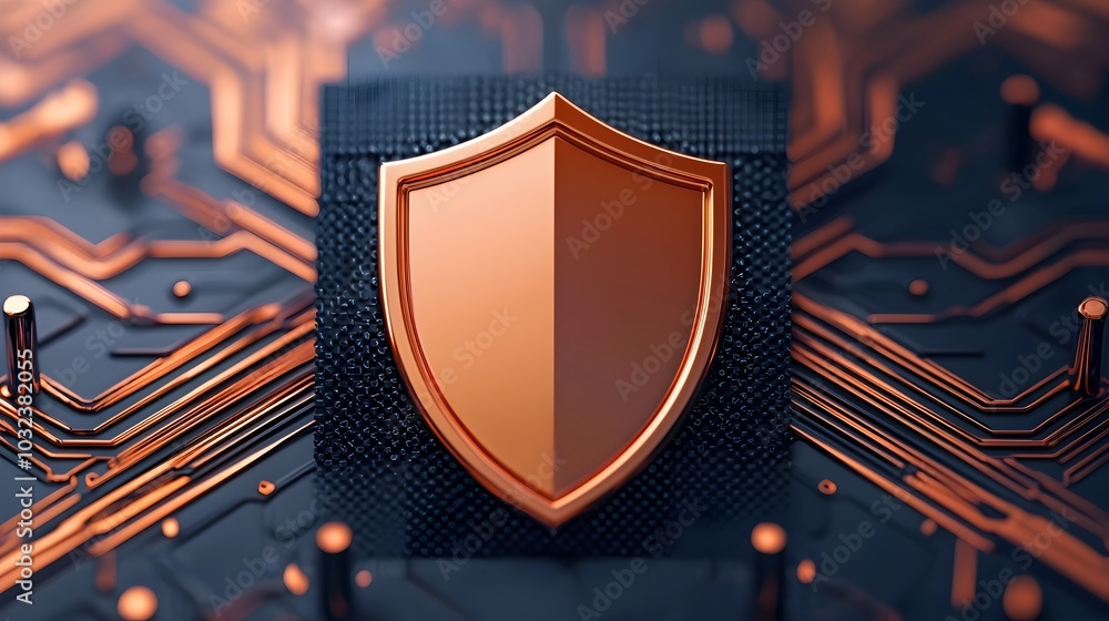 Aufkleber Futuristic digital network and data servers with complex algorithms and coding shield icon symbolizing data protection luminous digital landscapes metallic textures and geometric shapes