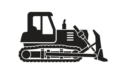 simple bulldozer construction vehicle silhouette side view transparent background