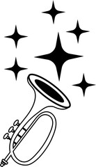 Obraz premium Music design. Musical trumpet and stars. For concert, music, stickers, t-shirts.