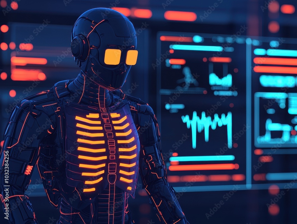 Aufkleber futuristic robot with glowing features