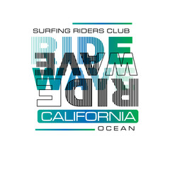 ride wave California surfing club typography summer beach lettering poster design.eps