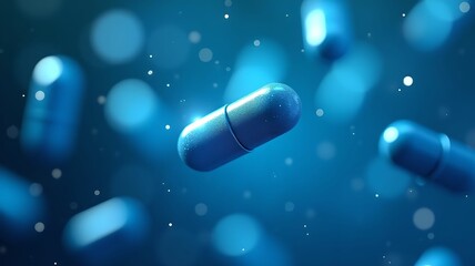 Floating Blue Capsules with Sparkling Effect