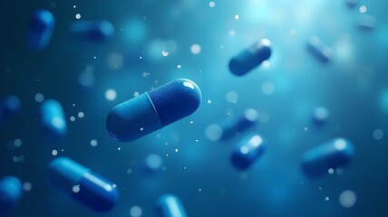 Floating Blue Capsules with Sparkling Effect