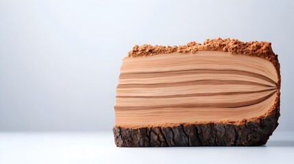Detailed cross section of a tree trunk showcasing the intricate growth rings and inner layers providing a visually captivating representation for biological studies educational purposes