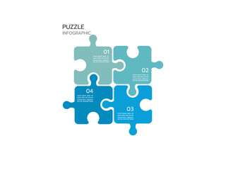 Puzzle infographic with four piece business presentation. Circle infograph. 4 Step puzzle round process diagram