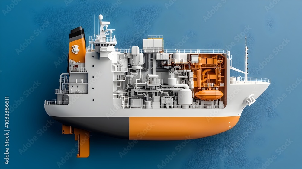 Aufkleber Comprehensive cross section showcasing the intricate interior design and mechanical workings of a ship including the hull cabins and various structural and functional components