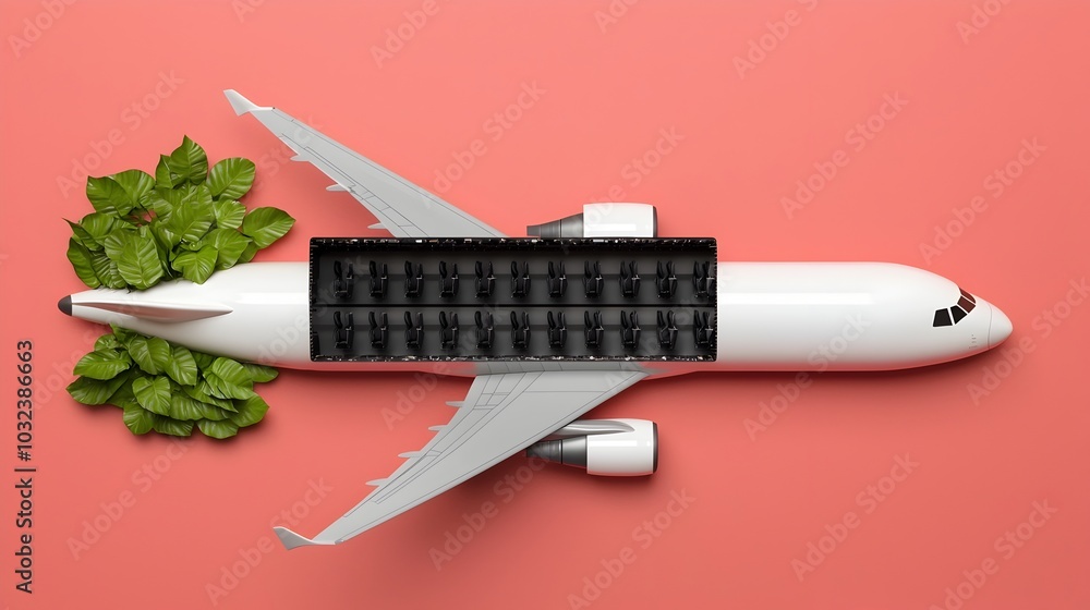 Poster detailed cross section showcasing the interior layout and technical components of a commercial airpl