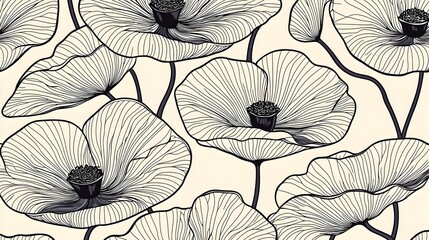 A minimalist and serene seamless pattern featuring delicate pastel yellow floral forms  The abstract botanical design creates a calming and harmonious visual aesthetic