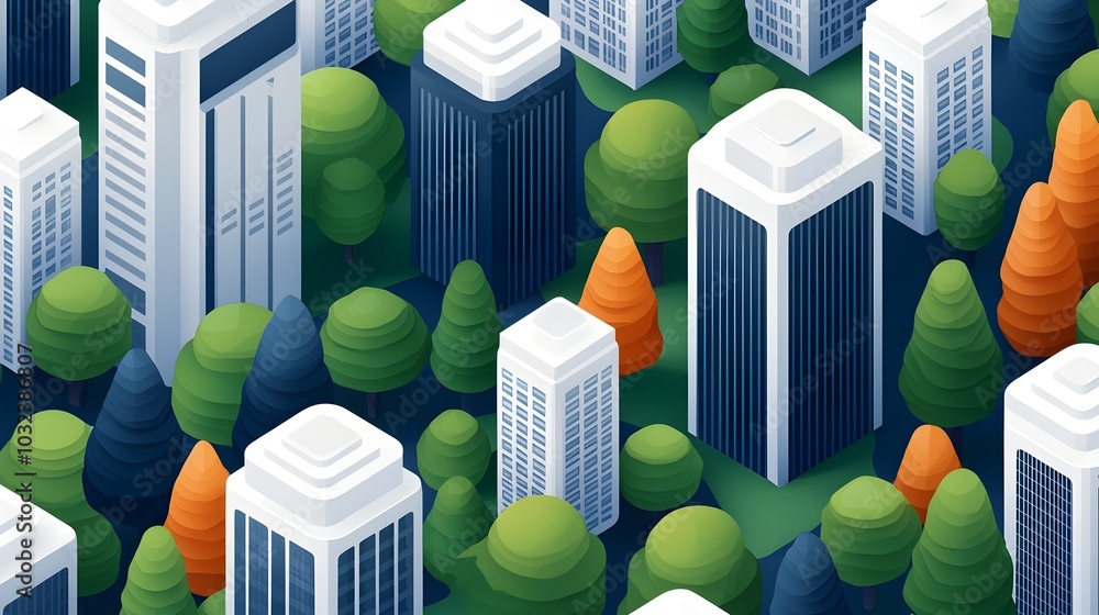 Aufkleber Isometric of a futuristic smart city skyline featuring skyscrapers green spaces and advanced modern technology for a sustainable efficient and interconnected urban environment