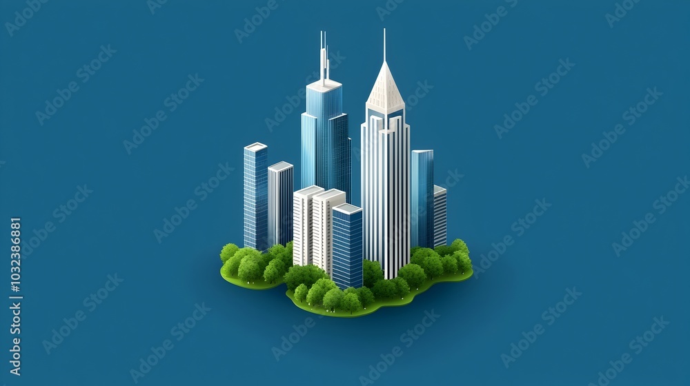 Aufkleber futuristic isometric of a smart city with towering skyscrapers lush green spaces and cutting edge su