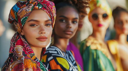 A fashion designer showcasing ethical fashion inspired by culture, with models wearing vibrant clothing that reflects diverse cultural backgrounds