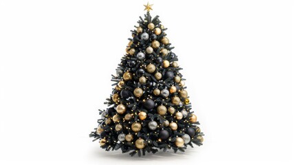 Elegant Christmas Tree with Gold and Silver Ornaments