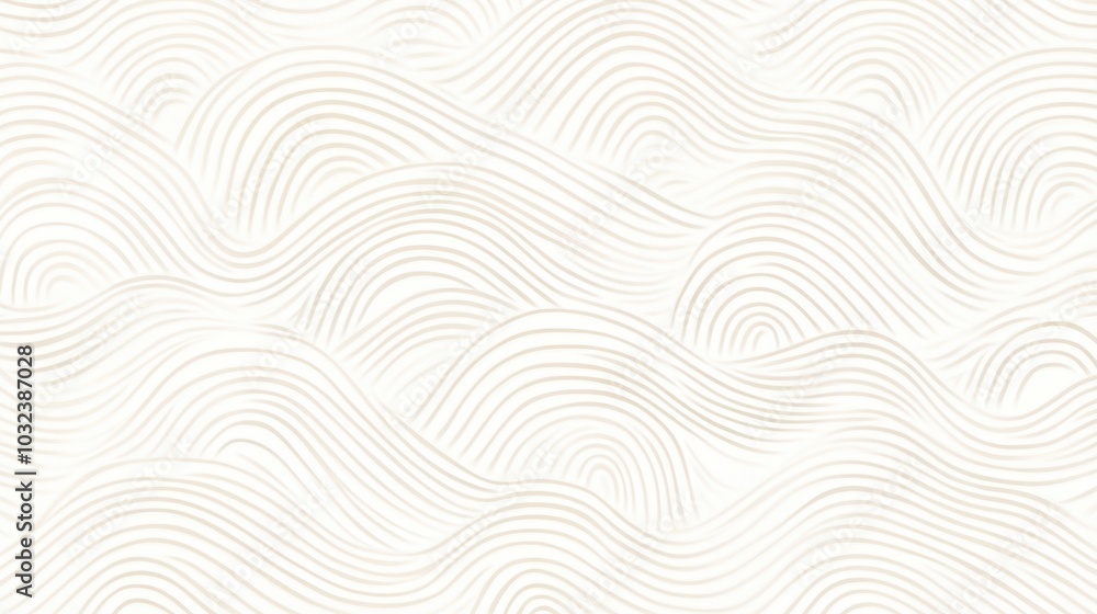 Poster subtle wave patterns in white, a serene arrangement of identical waves on a soft pale background, ev