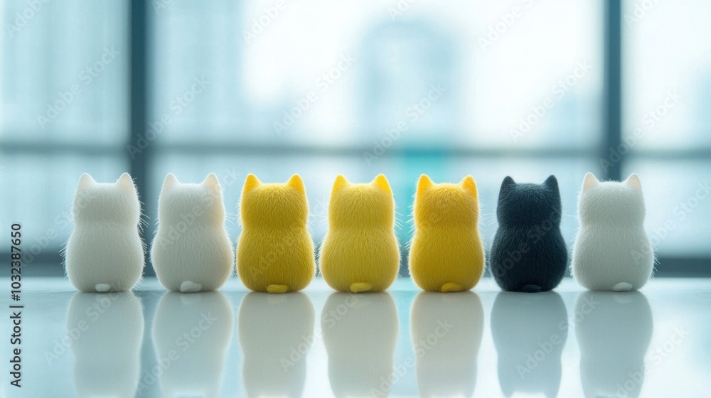 Poster charming collection of colorful cat figurines in a minimalist setting a delightful display of playfu