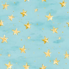 Delicate and Elegant Minimalist Watercolor Christmas Stars in Soft Pastel Yellow and Blue Shades Seamless Repeat Pattern Design for Holiday Decor and