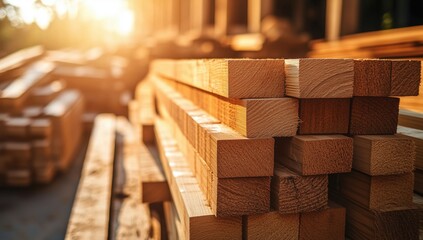 wooden boards in warehouse