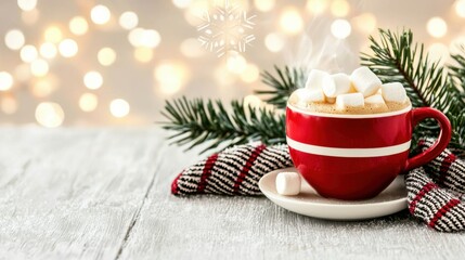 Cozy Hot Chocolate with Marshmallows in Festive Setting