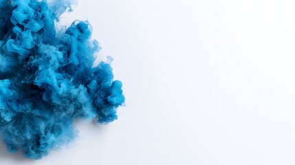 Fototapeta premium Dramatic Blue Smoke Explosion with Detailed Wispy Tendrils and Varied Opacity on Clean White Background for Contemporary Digital or Abstract Art