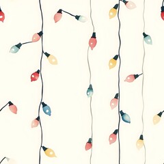 Minimalist watercolor Christmas lights in soft pastel colors of green blue and pink scattered on a light cream background creating a seamless and elegant holiday pattern design