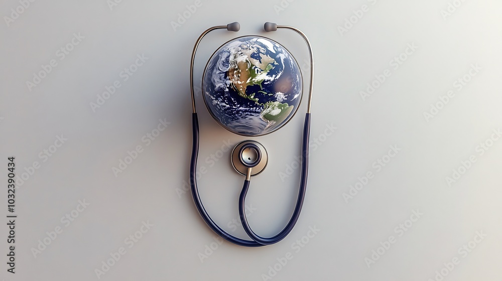 Wall mural generative ai illustration of handmade globe nestled inside a stethoscope symbolizing global health 