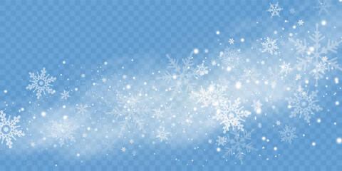 Simple heavy snowflakes design. Wintertime speck freeze shapes. Snowfall weather white blue illustration. Scattered snowflakes december theme. Snow hurricane landscape.	