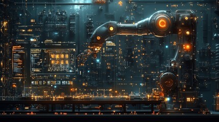 Futuristic Industrial Robot in High-Tech Environment