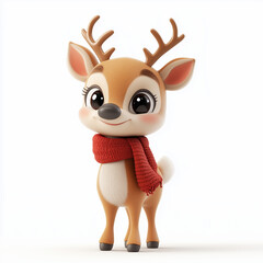 Cheerful Reindeer Wearing a Knitted Scarf for Christmas and New Year Festivities on White Backdrop