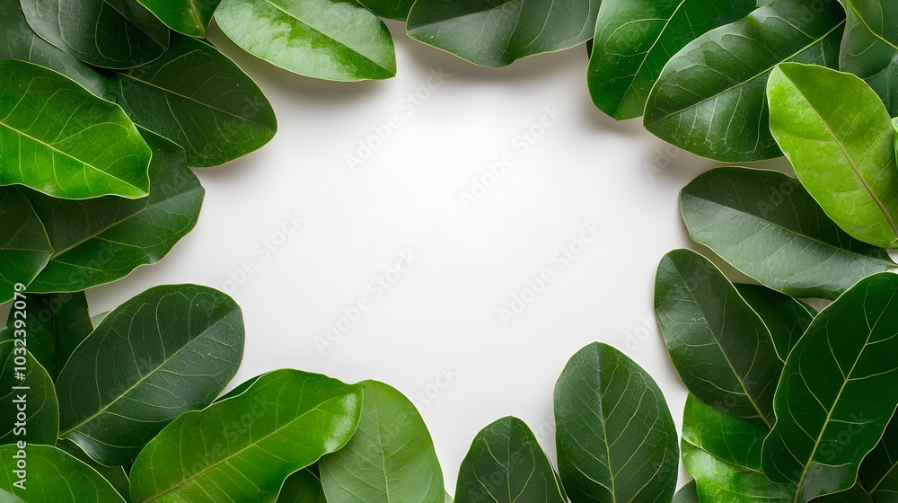 Aufkleber elegant and serene circular arrangement of verdant ficus benjamina leaves meticulously framed and pr
