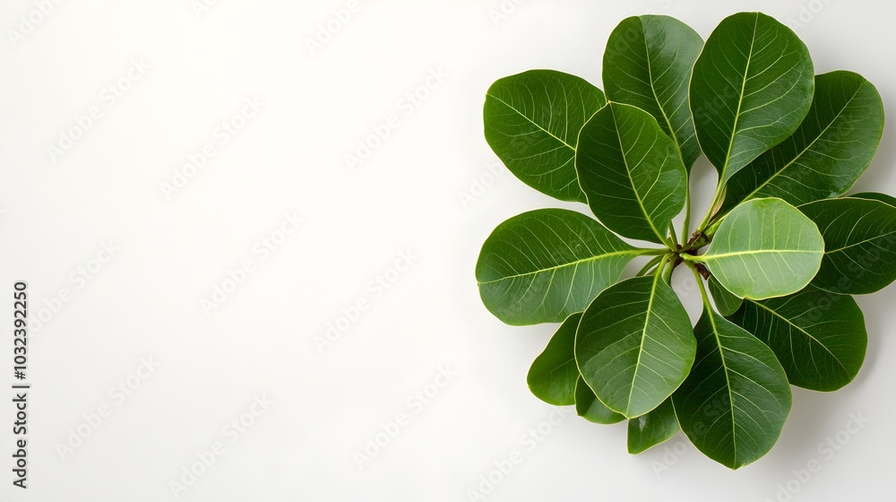 Poster meticulously composed radial pattern of ficus benjamina foliage an isolated weeping fig specimen pho