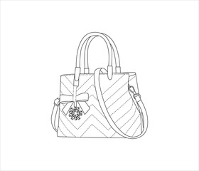 Vector designer ladies handbag silhouette and line art.one line drawing illustration.