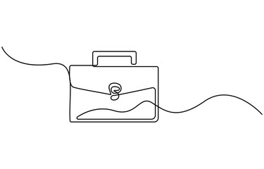 Obraz premium Briefcase as one line continuous outline vector illustration. Line art business briefcase isolated on white background in minimal style, Briefcase Continuous Line Illustration