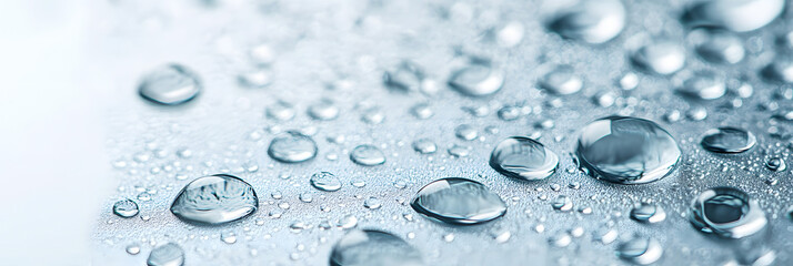 Close-up of water droplets on a smooth surface, highlighting purity, clarity, and freshness, ideal for hydration, cleanliness, and environmental themes in nature and wellness