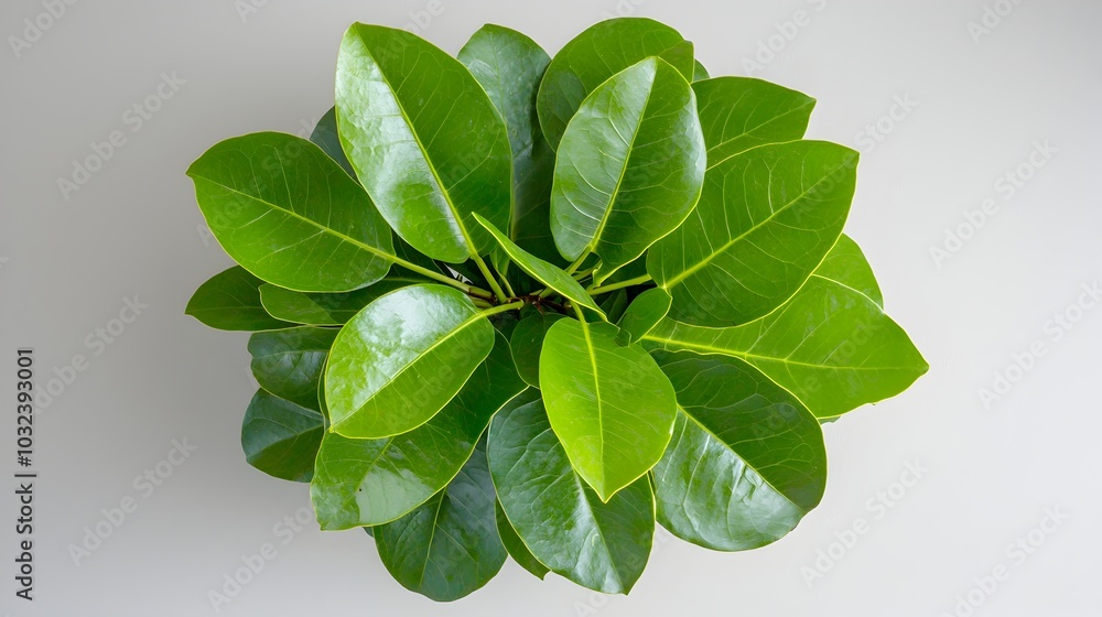 Aufkleber graceful symmetrical arrangement of verdant ficus benjamina foliage with delicate entwined stems and