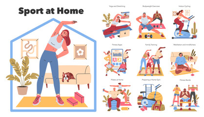 Sport at Home. Flat Vector Illustration