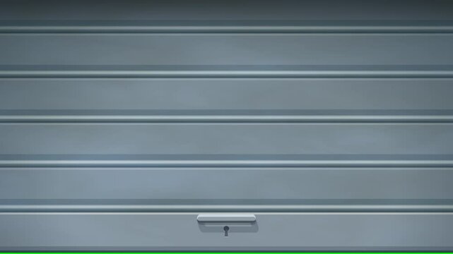 Video transition with opening and closing of a store iron curtain on green screen with alpha channel