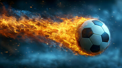 Fototapeta premium Soccer Ball Blazing Through the Air with Fire Trail, Abstract Background Animation for Sports Enthusiasts